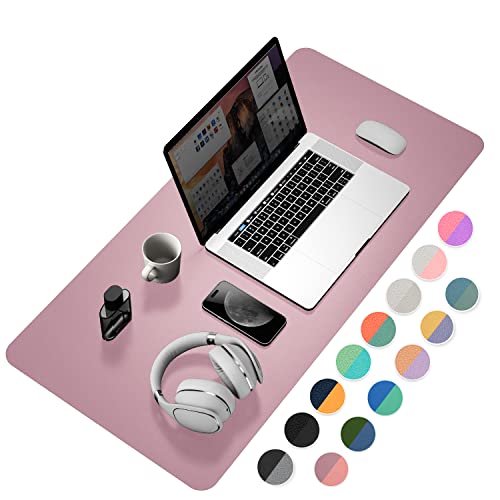 YSAGi Desk Mat, 35.4" x 17" Waterproof Laptop Leather Pad Protector, Large Blotter for Keyboard and Mouse, Writing Pad for Office and Home (Dark Pink+Pink) - Image 1