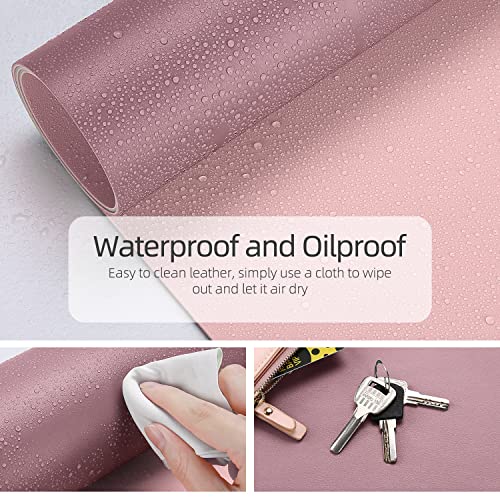 YSAGi Desk Mat, 35.4" x 17" Waterproof Laptop Leather Pad Protector, Large Blotter for Keyboard and Mouse, Writing Pad for Office and Home (Dark Pink+Pink) - Image 2
