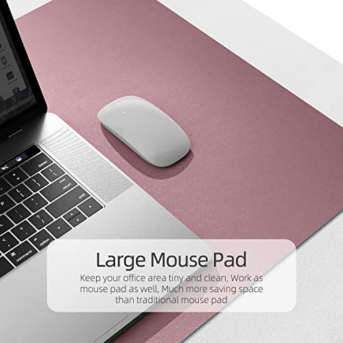 YSAGi Desk Mat, 35.4" x 17" Waterproof Laptop Leather Pad Protector, Large Blotter for Keyboard and Mouse, Writing Pad for Office and Home (Dark Pink+Pink) - Image 4