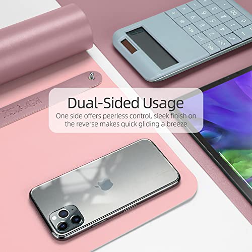 YSAGi Desk Mat, 35.4" x 17" Waterproof Laptop Leather Pad Protector, Large Blotter for Keyboard and Mouse, Writing Pad for Office and Home (Dark Pink+Pink) - Image 3