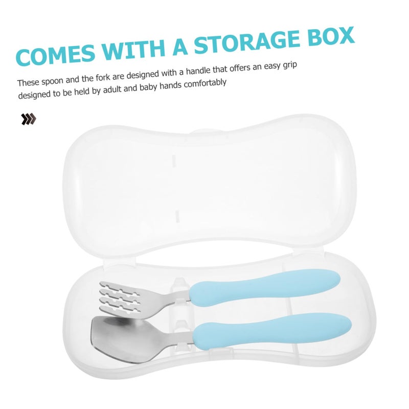 Self Feeding Utensil Set Training Fork Spoon with Storage Box for Kids Toddlers - Image 4