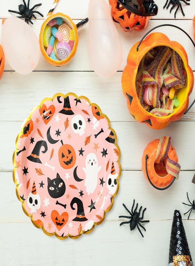 JarThenaAMCS 50Pcs Halloween Scalloped Paper Plates 9 Inch Gold Foil Disposable Dinner Plates for Halloween Birthday Party Supplies - Image 4