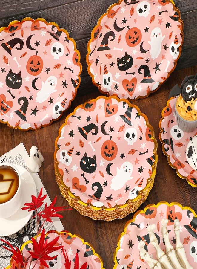 JarThenaAMCS 50Pcs Halloween Scalloped Paper Plates 9 Inch Gold Foil Disposable Dinner Plates for Halloween Birthday Party Supplies - Image 3