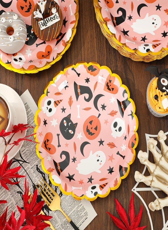 JarThenaAMCS 50Pcs Halloween Scalloped Paper Plates 9 Inch Gold Foil Disposable Dinner Plates for Halloween Birthday Party Supplies - Image 5