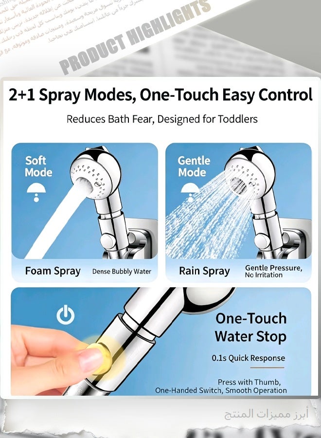 Baby Shower Head for Sensitive Skin, 2 Modes Gentle Stream Handheld Showerhead with One-Touch Pause, Polished Chrome - Image 5