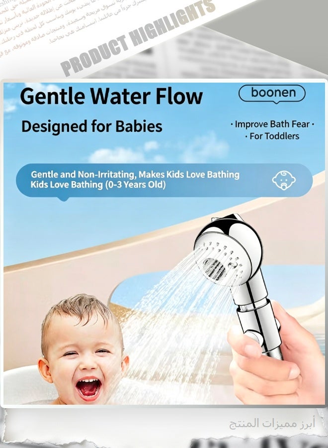 Baby Shower Head for Sensitive Skin, 2 Modes Gentle Stream Handheld Showerhead with One-Touch Pause, Polished Chrome - Image 3