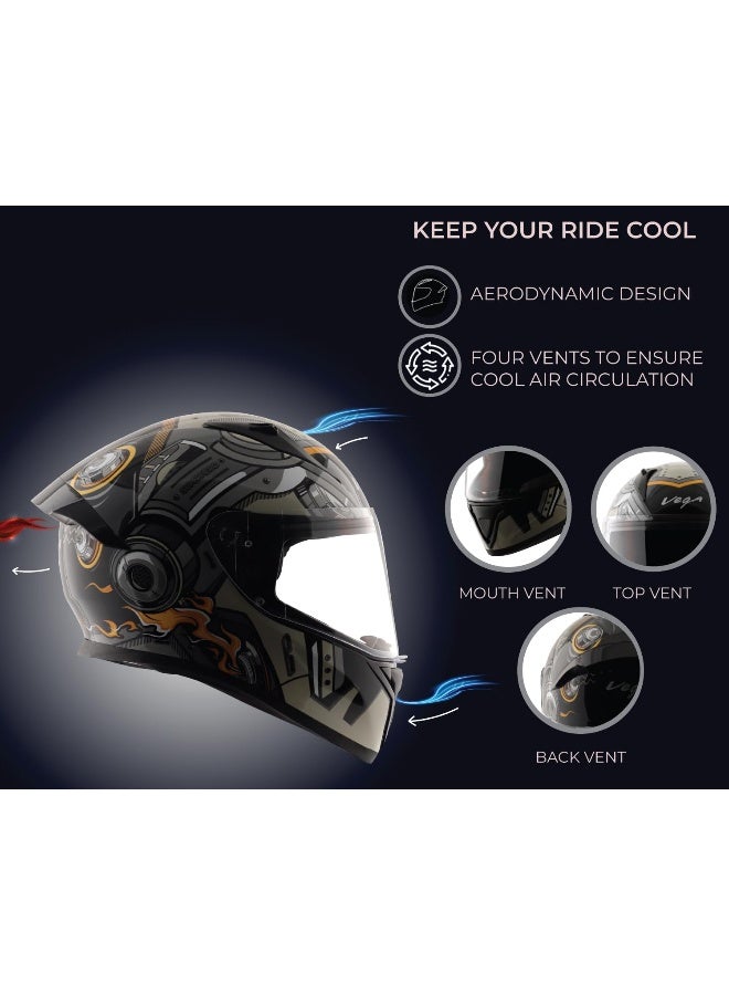 Vega Bolt Superhero ISI DOT Certified Full Face Gloss Finish Helmet for Men and Women with Clear Visor Black Grey  Size M - Image 2