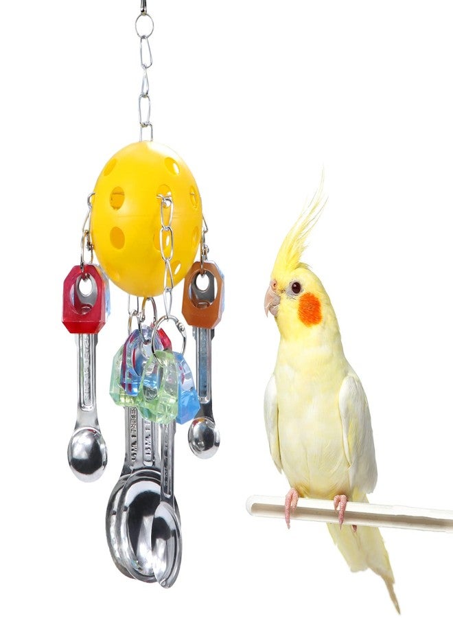 Litewoo Bird Chew Toy with Metal Spoons Ball Chewing Toy Hanging Swing for Parrot Macaw Cage Accessory - Image 1