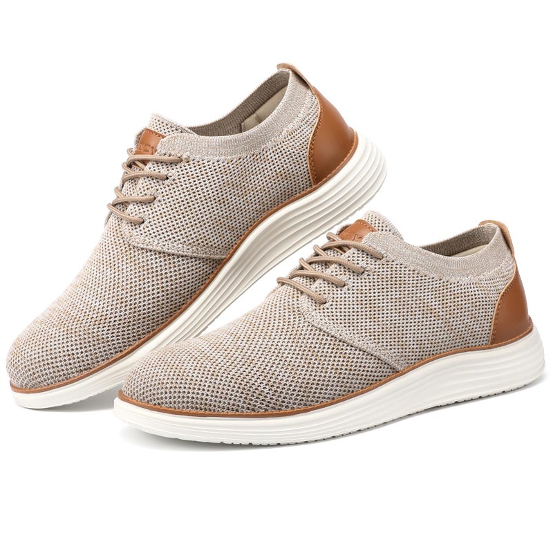 VILOCY Men's Fashion Dress Sneakers Casual Walking Shoes Business Oxfords Comfortable Breathable Lightweight Tennis Zapatos para Hombre Beige Tan,US7.5 EU40 - Image 2