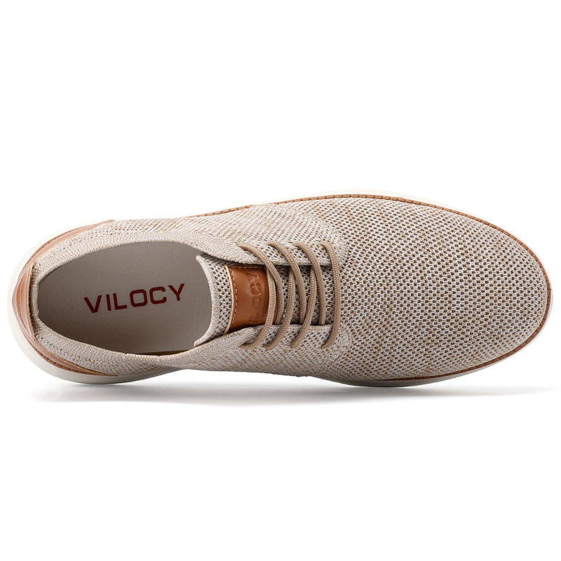 VILOCY Men's Fashion Dress Sneakers Casual Walking Shoes Business Oxfords Comfortable Breathable Lightweight Tennis Zapatos para Hombre Beige Tan,US7.5 EU40 - Image 5