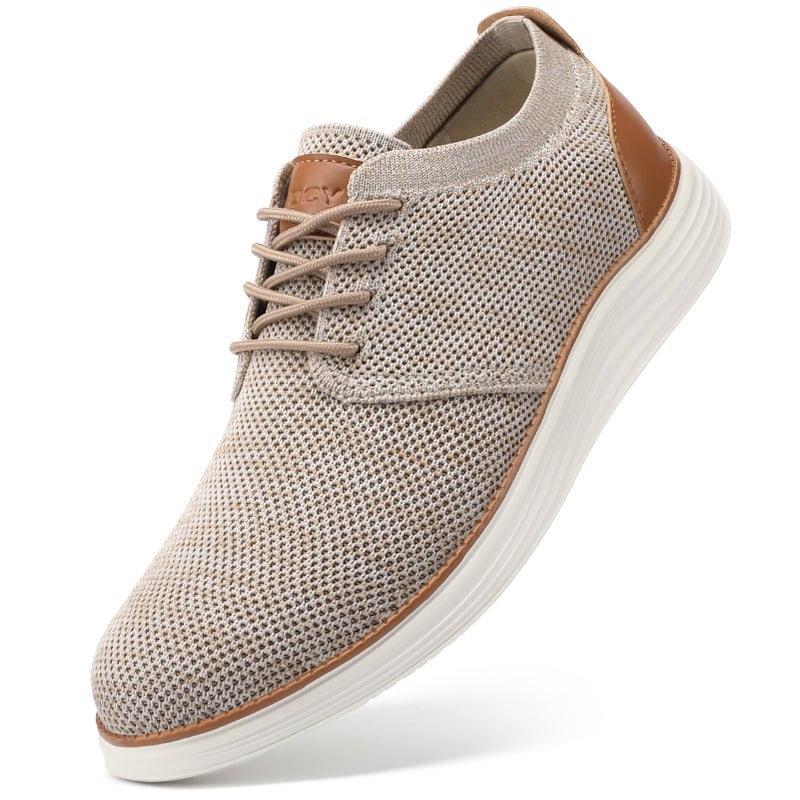 VILOCY Men's Fashion Dress Sneakers Casual Walking Shoes Business Oxfords Comfortable Breathable Lightweight Tennis Zapatos para Hombre Beige Tan,US7.5 EU40 - Image 1