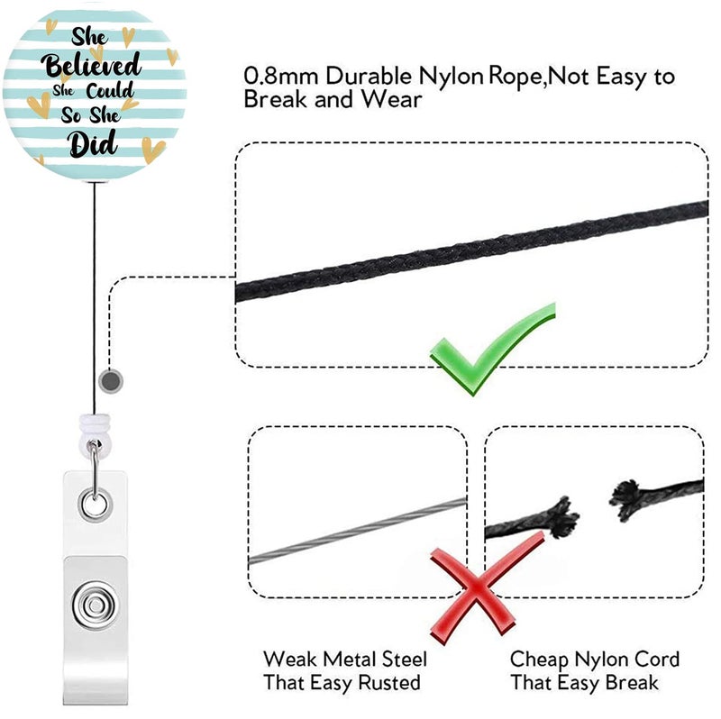 COUKASO Badge Reel Retractable Nurse Badge Holder Cute Name Decorative Badge Reels with Clip on ID Card Holders (3 Pack She Believed She Could So She Did) - Image 3