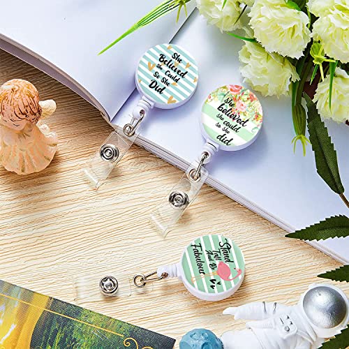 COUKASO Badge Reel Retractable Nurse Badge Holder Cute Name Decorative Badge Reels with Clip on ID Card Holders (3 Pack She Believed She Could So She Did) - Image 4