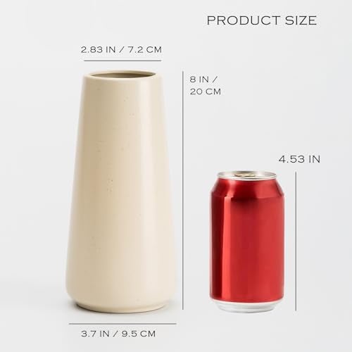 HUBUISH Beige Ceramic Vase - 8“ Neutral Vase Home Decor, Boho Off White vase, Cream vases for Flower, Minimalist Modern Ivory Vases for Centerpieces, Room Decor, Living Room, Bedroom - Image 3