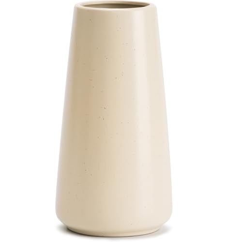HUBUISH Beige Ceramic Vase - 8“ Neutral Vase Home Decor, Boho Off White vase, Cream vases for Flower, Minimalist Modern Ivory Vases for Centerpieces, Room Decor, Living Room, Bedroom - Image 1
