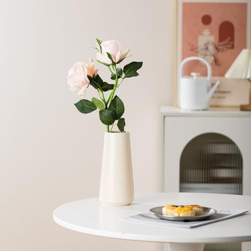 HUBUISH Beige Ceramic Vase - 8“ Neutral Vase Home Decor, Boho Off White vase, Cream vases for Flower, Minimalist Modern Ivory Vases for Centerpieces, Room Decor, Living Room, Bedroom - Image 2