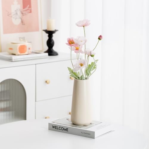 HUBUISH Beige Ceramic Vase - 8“ Neutral Vase Home Decor, Boho Off White vase, Cream vases for Flower, Minimalist Modern Ivory Vases for Centerpieces, Room Decor, Living Room, Bedroom - Image 5