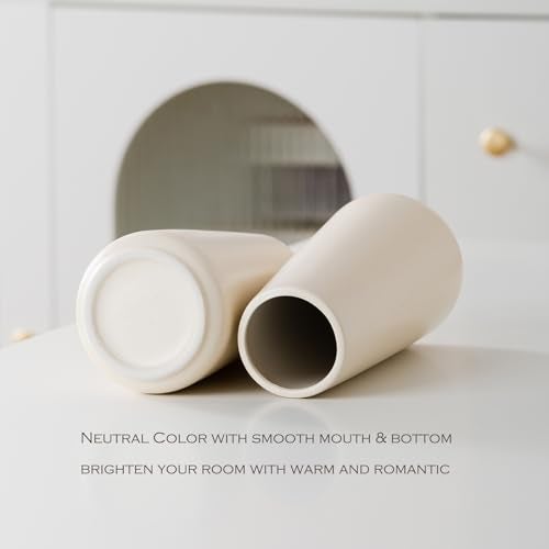 HUBUISH Beige Ceramic Vase - 8“ Neutral Vase Home Decor, Boho Off White vase, Cream vases for Flower, Minimalist Modern Ivory Vases for Centerpieces, Room Decor, Living Room, Bedroom - Image 4
