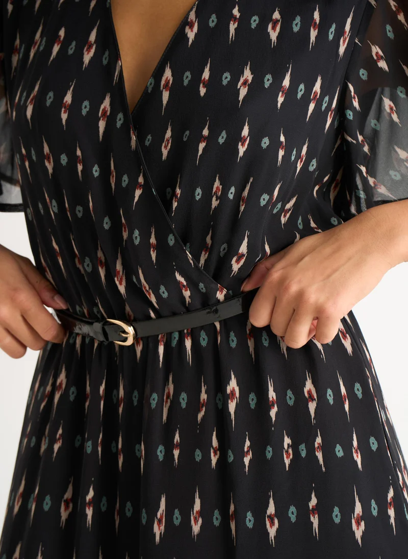 Gini London  Black Silk Geo Print Midi Dress for Women | Best Price UAE