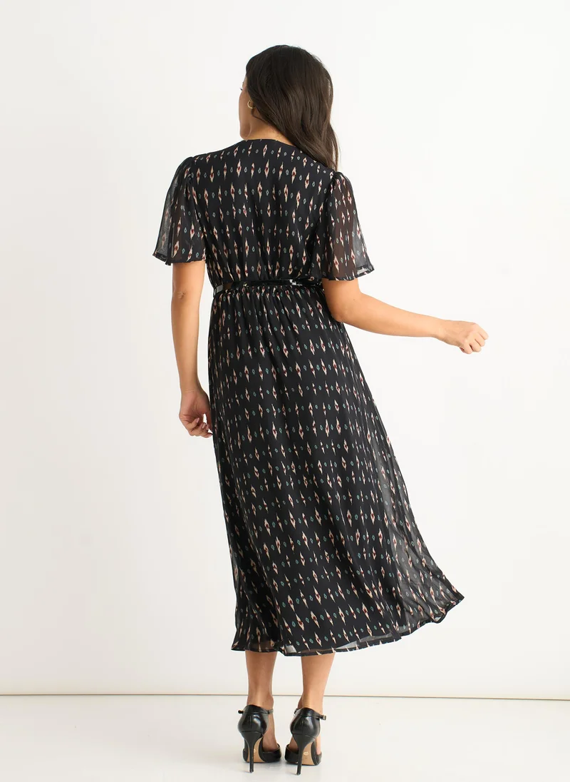 Gini London  Black Silk Geo Print Midi Dress for Women | Best Price UAE