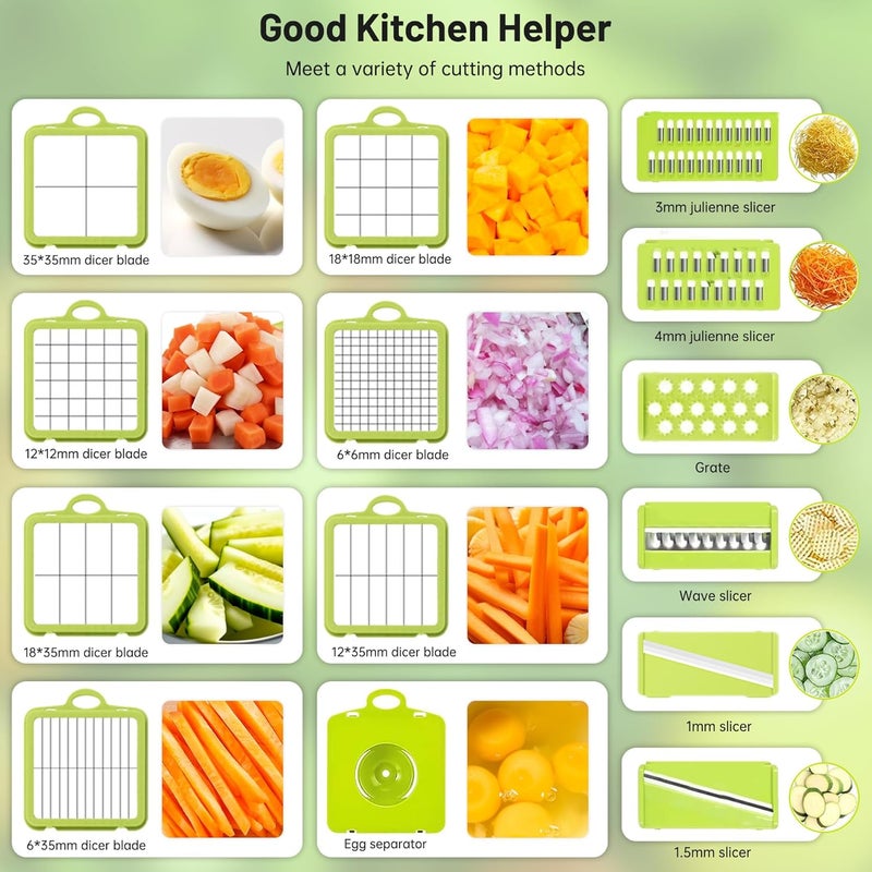 ALKAYAN Vegetable Chopper, 22Pcs Multifunctional Food Chopper, Professional Onion Cho... - Image 3