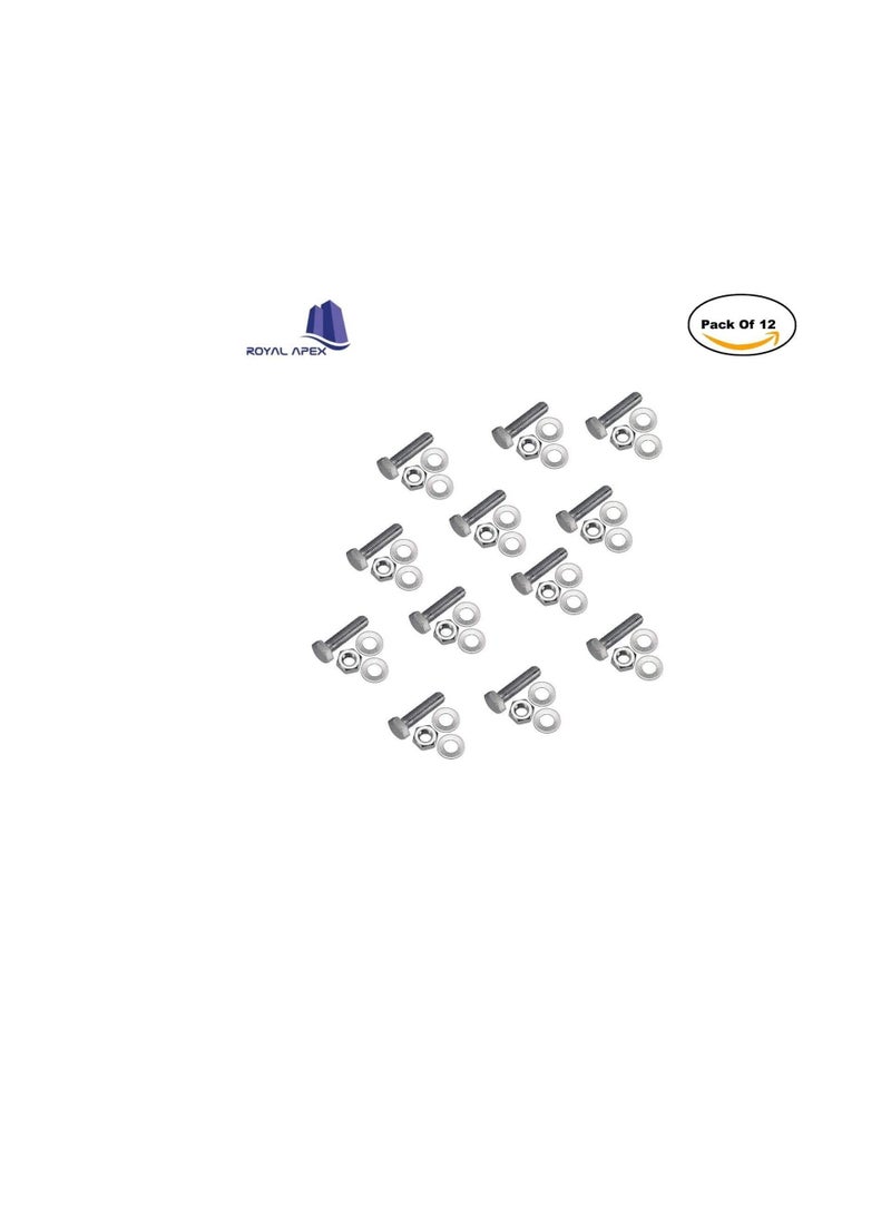 12 pcs Hex Head Screw Bolts Nuts & Washers Fully Thread GI Plain Finish Bolt Set. (6, 50MM) - Image 2