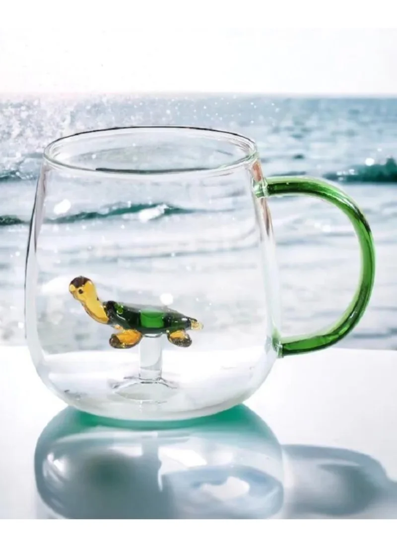 1Chase Borosilicate Three-Dimensional Coffee Cup with Handle Tortoise 300 ML