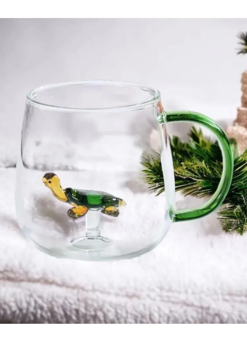 1Chase Borosilicate Three-Dimensional Coffee Cup with Handle Tortoise 300 ML
