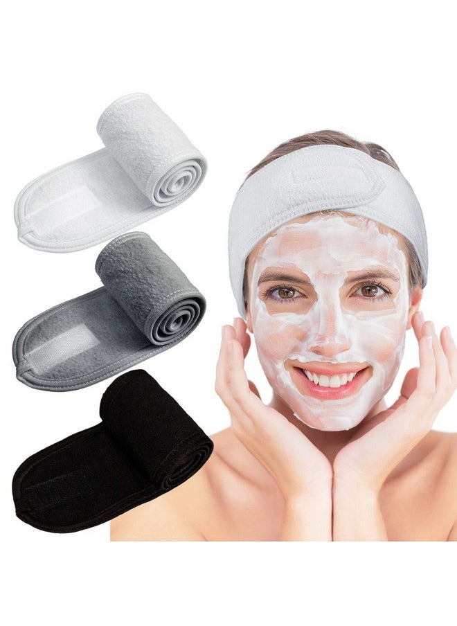 وولاين عصابة رأس للوجه من Whaline Spa، لفافة مكياج، عصابة رأس من قماش تيري، منشفة قابلة للتعديل لغسل الوجه والاستحمام، 3 قطع (أبيض، أسود، رمادي)  - Image 1