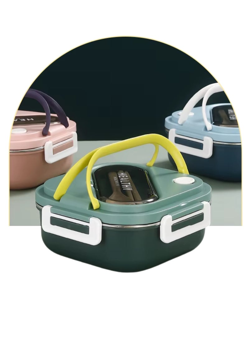 Twisoo Twisoo Stainless Steel Bento Box, Lunch Box with Spoon & Fork, 3 Compartments Carrying Handle Bento Lunch Box for Adults, Children, Students, Bento Lunch Containers for Dining Out, School (Green)  - Image 4