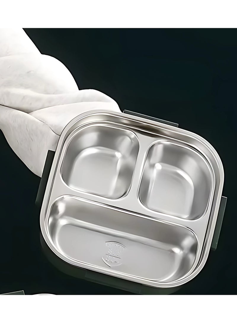 Twisoo Twisoo Stainless Steel Bento Box, Lunch Box with Spoon & Fork, 3 Compartments Carrying Handle Bento Lunch Box for Adults, Children, Students, Bento Lunch Containers for Dining Out, School (Green)  - Image 3