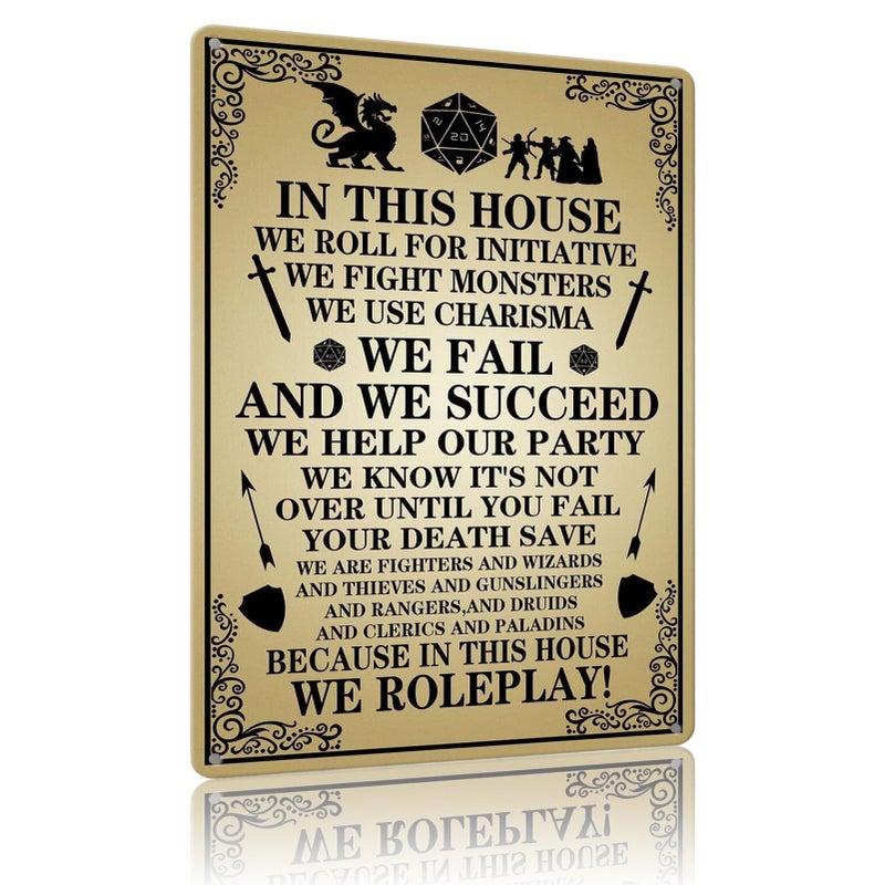 sebiuo Dungeons And Dragons Sign Dragon Wall Art Dungeons And Dragons Movie Poster Dungeons And Dragons Gifts For Men In This House We Roll For Initiative We Roleplay Retro Metal Tin Sign Dungeons And - Image 1