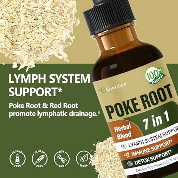 Eubrition Poke Root Drops for Lymph System Support, Lymphatic Drainage Supplement for Lymphedema, 7 in 1 Formula with Goldenseal Extract for Immune Support, Dandelion for Detox & Cleanse. 2oz - Image 2