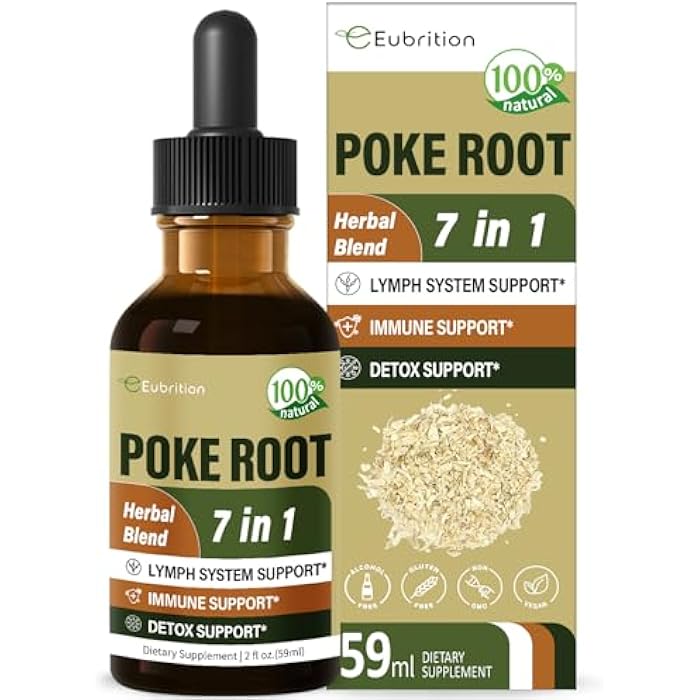 Eubrition Poke Root Drops for Lymph System Support, Lymphatic Drainage Supplement for Lymphedema, 7 in 1 Formula with Goldenseal Extract for Immune Support, Dandelion for Detox & Cleanse. 2oz - Image 1