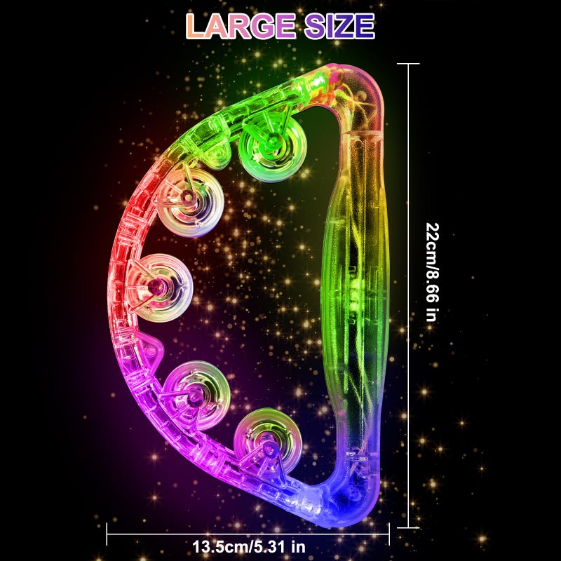 Aywewii LED Tambourine, Light Up Toys Handheld Musical Flashing Tamborine Autism Toys Party Supplies for Birthday Anniversaries Gifts for Kids Adults Teens(Four Colors are Randomly Sent) 2 Pcs - Image 3