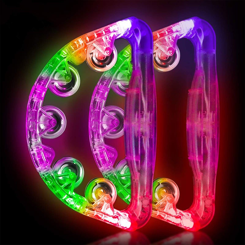 Aywewii LED Tambourine, Light Up Toys Handheld Musical Flashing Tamborine Autism Toys Party Supplies for Birthday Anniversaries Gifts for Kids Adults Teens(Four Colors are Randomly Sent) 2 Pcs - Image 1