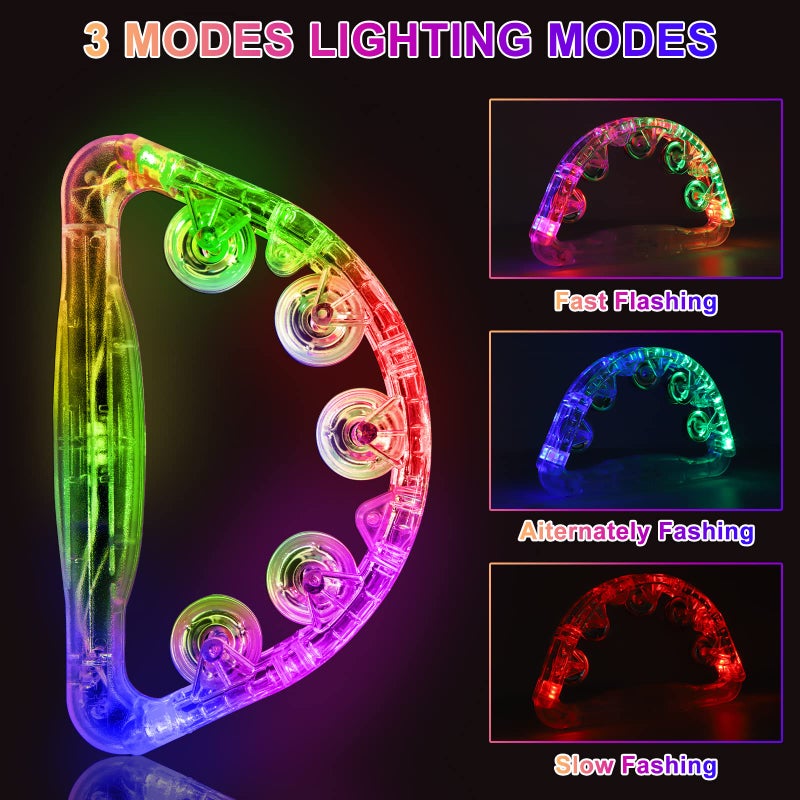 Aywewii LED Tambourine, Light Up Toys Handheld Musical Flashing Tamborine Autism Toys Party Supplies for Birthday Anniversaries Gifts for Kids Adults Teens(Four Colors are Randomly Sent) 2 Pcs - Image 2