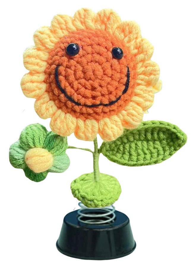 Car Bobble Head Sunflower, Funny Dashboard Accessory Interior Shaking Heads Nodding Doll, Handmade Crochet Sun Flower Bobblehead,Home Office Ornaments Decor, Fun Gifts for Him Her Men Women Friends Boyfriend Birthday Christmas - Image 1