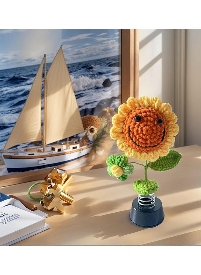 Car Bobble Head Sunflower, Funny Dashboard Accessory Interior Shaking Heads Nodding Doll, Handmade Crochet Sun Flower Bobblehead,Home Office Ornaments Decor, Fun Gifts for Him Her Men Women Friends Boyfriend Birthday Christmas - Image 2