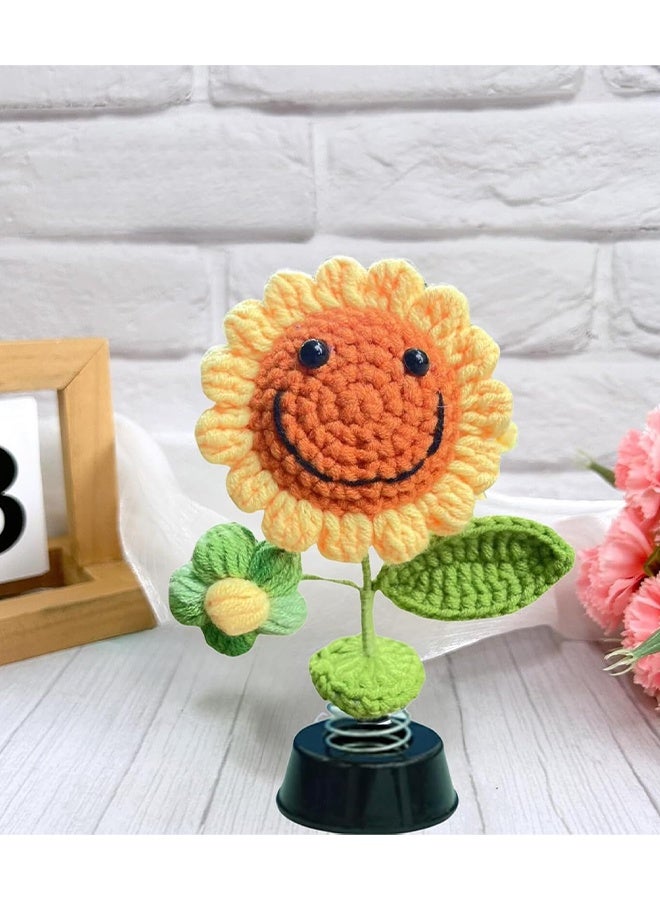 Car Bobble Head Sunflower, Funny Dashboard Accessory Interior Shaking Heads Nodding Doll, Handmade Crochet Sun Flower Bobblehead,Home Office Ornaments Decor, Fun Gifts for Him Her Men Women Friends Boyfriend Birthday Christmas - Image 5