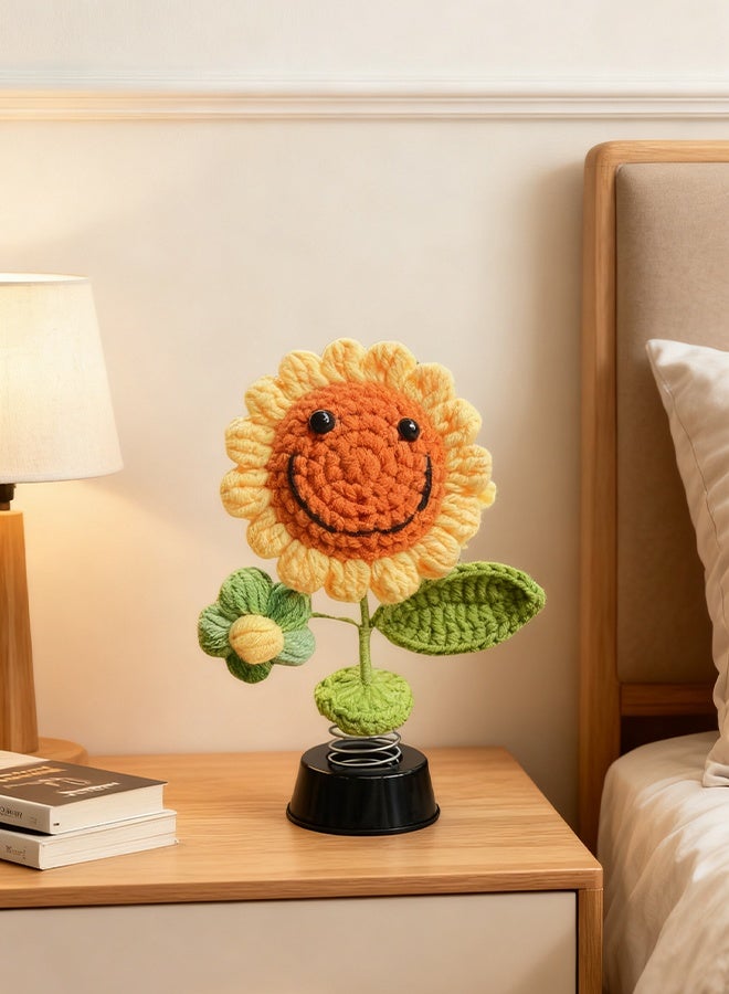 Car Bobble Head Sunflower, Funny Dashboard Accessory Interior Shaking Heads Nodding Doll, Handmade Crochet Sun Flower Bobblehead,Home Office Ornaments Decor, Fun Gifts for Him Her Men Women Friends Boyfriend Birthday Christmas - Image 3