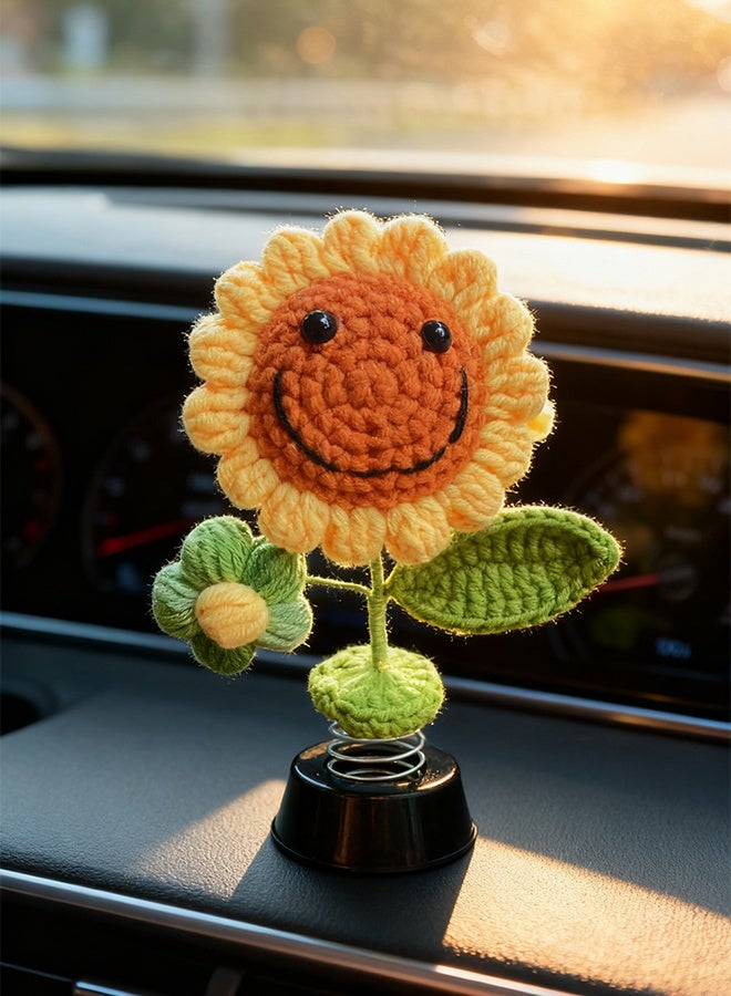 Car Bobble Head Sunflower, Funny Dashboard Accessory Interior Shaking Heads Nodding Doll, Handmade Crochet Sun Flower Bobblehead,Home Office Ornaments Decor, Fun Gifts for Him Her Men Women Friends Boyfriend Birthday Christmas - Image 4