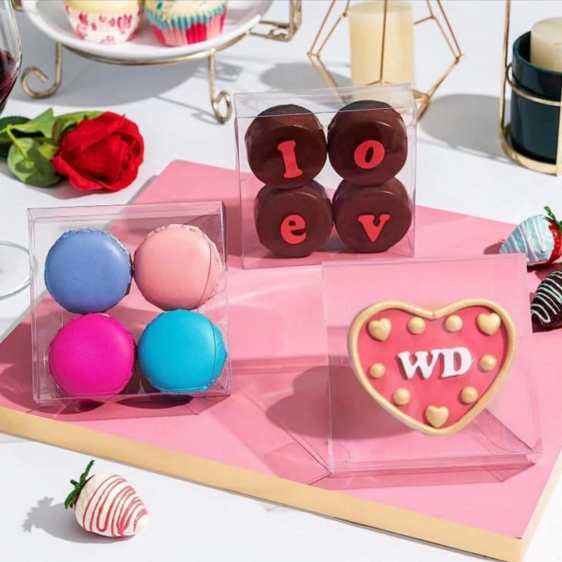 JCXGRVC 30 Pack 4x4x1.2inch Clear Single Cookies Boxes with Full Window Macaron Boxes Browines boxes Small Treat Boxes Candy Boxes Mini Pie Boxes for Wedding Birthday Party - Image 4