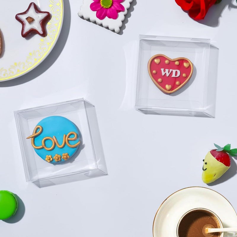 JCXGRVC 30 Pack 4x4x1.2inch Clear Single Cookies Boxes with Full Window Macaron Boxes Browines boxes Small Treat Boxes Candy Boxes Mini Pie Boxes for Wedding Birthday Party - Image 5