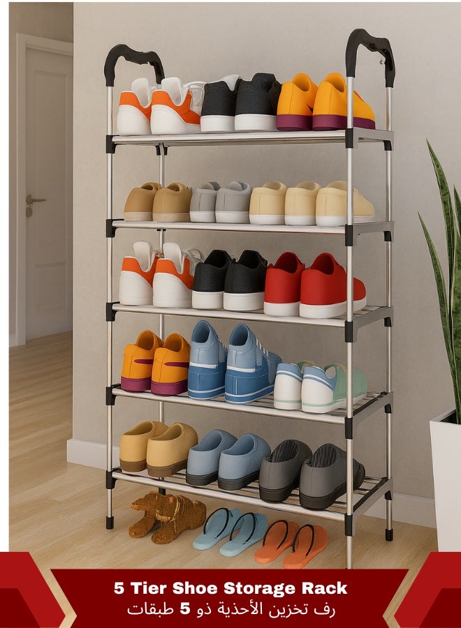 RACK STORE 5 Tier Stainless Steel Shoe Rack Free Standing Shoe Shelf Shoe Storage Organizer For Entryway Cloakroom And Living Room - Image 1