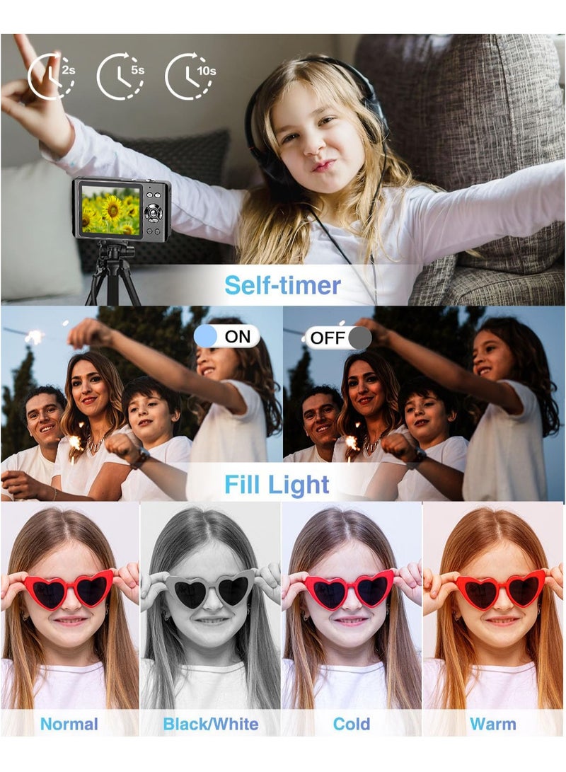 yalilai Digital Camera, 4K 64MP Digital Cameras for Kids, FHD 1080P Digital Point and Shoot Camera with 18X Zoom, Time Stamp, Compact Small Travel Camera for Boys Girls Teens, Black  - Image 5