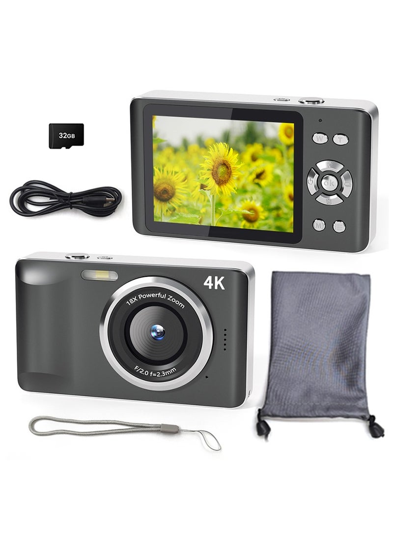 yalilai Digital Camera, 4K 64MP Digital Cameras for Kids, FHD 1080P Digital Point and Shoot Camera with 18X Zoom, Time Stamp, Compact Small Travel Camera for Boys Girls Teens, Black  - Image 1