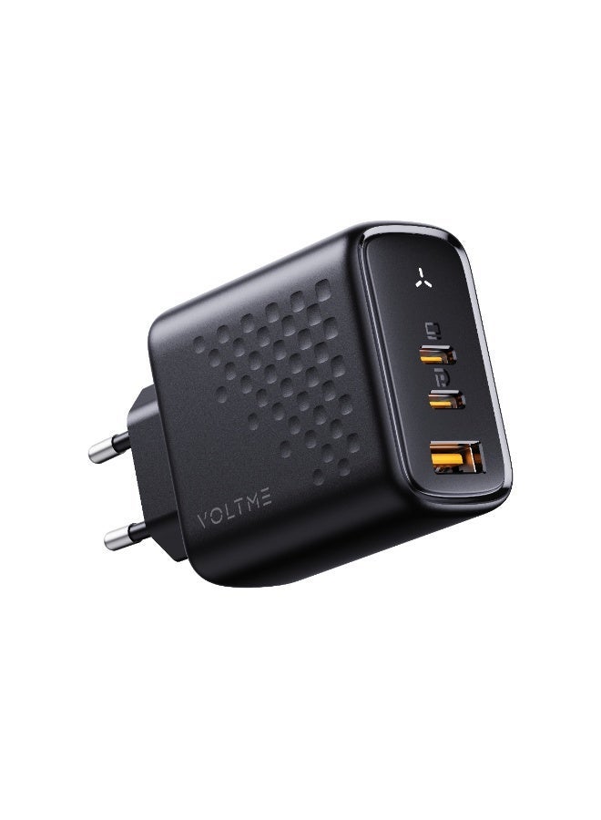 VOLTME 67W 3-Port GaN Fast Type C Charging Block, Compact Foldable Wall Charger, PD Fast Charging Power Adapter for MacBook Pro/Air 13/14 Inch iPhone 17/16/15, Ipad Pro, Galaxy S24, Black - Image 1