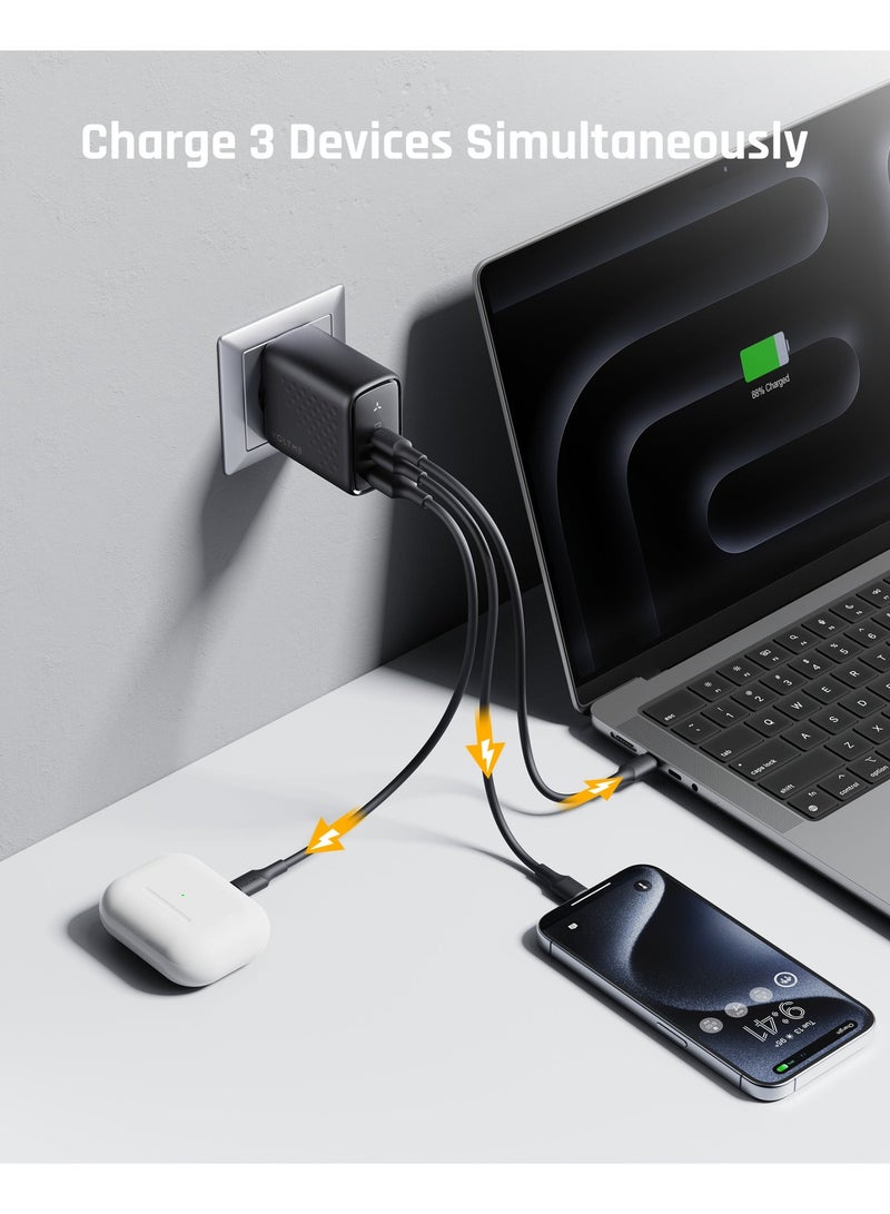 VOLTME 67W 3-Port GaN Fast Type C Charging Block, Compact Foldable Wall Charger, PD Fast Charging Power Adapter for MacBook Pro/Air 13/14 Inch iPhone 17/16/15, Ipad Pro, Galaxy S24, Black - Image 2