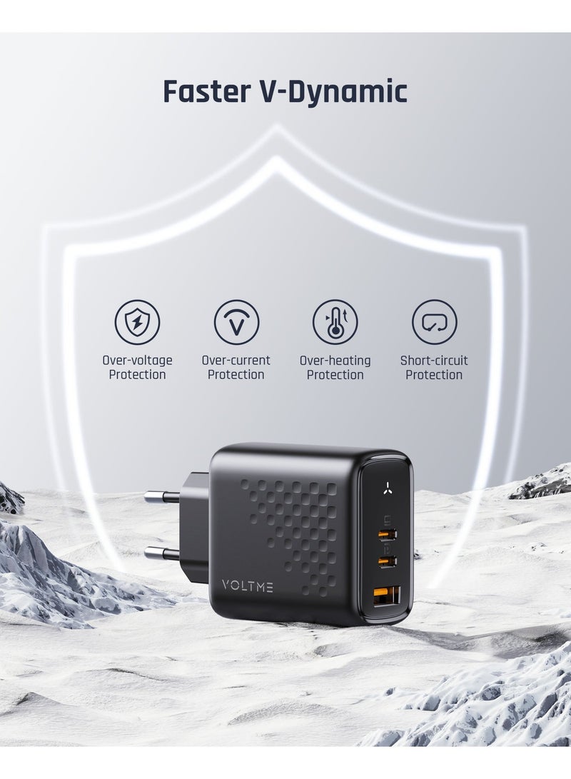VOLTME 67W 3-Port GaN Fast Type C Charging Block, Compact Foldable Wall Charger, PD Fast Charging Power Adapter for MacBook Pro/Air 13/14 Inch iPhone 17/16/15, Ipad Pro, Galaxy S24, Black - Image 3